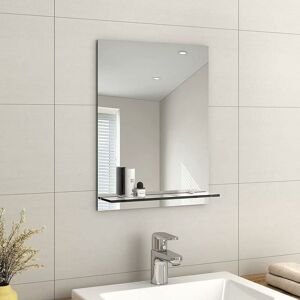 Frameless Mirror with Shelf - Small Bathroom Wall Shaving Mirror with Storage, Rectangle Vanity Mirrors 45x60cm - Emke Frameless Mirror with Shelf - Small Bathroom Wall Shaving Mirror with Storage, Rectangle Vanity Mirrors 45x60cm - Emke