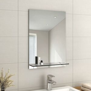 Frameless Mirror with Shelf - Small Bathroom Wall Shaving Mirror with Storage, Rectangle Vanity Mirrors 50x70cm - Emke Frameless Mirror with Shelf - Small Bathroom Wall Shaving Mirror with Storage, Rectangle Vanity Mirrors 50x70cm - Emke