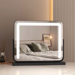 Hollywood led Makeup Mirror 360° Rotation Tabletop Vanity Mirror with Touch 3 Color Lighting Modes, Dimmable Cosmetic Mirror, Balck 50x42cm - Emke Hollywood led Makeup Mirror 360° Rotation Tabletop Vanity Mirror with Touch 3 Color Lighting Modes, Dimmable Cosmetic Mirror, Balck 50x42cm - Emke