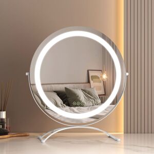 Hollywood Mirror 360° Rotation Dressing Table Mirror with Lights 3 Color Lighting Dimmable led Cosmetic Vanity Mirror White ф40cm - Emke Hollywood Mirror 360° Rotation Dressing Table Mirror with Lights 3 Color Lighting Dimmable led Cosmetic Vanity Mirror White ф40cm - Emke
