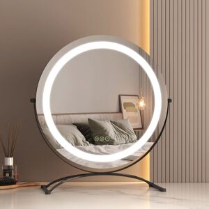 EMKE Hollywood Vanity Mirror 360° Rotation Dressing Table LED Mirror with Touch, 3 Color Lighting Tabletop Cosmetic Mirror, Black ф50cm EMKE Hollywood Vanity Mirror 360° Rotation Dressing Table LED Mirror with Touch, 3 Color Lighting Tabletop Cosmetic Mirror, Black ф50cm
