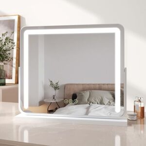 Emke - Hollywood Vanity Mirror with Lights, Large Round Corner Tabletop Makeup Mirror with Dimmable, Smart Touch Screen, Hollywood Mirror with 360° Emke - Hollywood Vanity Mirror with Lights, Large Round Corner Tabletop Makeup Mirror with Dimmable, Smart Touch Screen, Hollywood Mirror with 360°