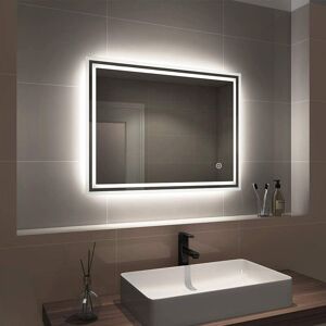EMKE Illuminated Bathroom Mirror, Wall-Mounted Vanity Mirror 800x600mm with LED Light, Touch Switch, Demister, 3 Color, Dimmable EMKE Illuminated Bathroom Mirror, Wall-Mounted Vanity Mirror 800x600mm with LED Light, Touch Switch, Demister, 3 Color, Dimmable