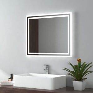 Illuminated led Bathroom Mirror, Wall-Mounted Vanity Mirror with led Light, Button Switch, Demister Pad, Adjustable Color Tones 500x600mm - Emke Illuminated led Bathroom Mirror, Wall-Mounted Vanity Mirror with led Light, Button Switch, Demister Pad, Adjustable Color Tones 500x600mm - Emke