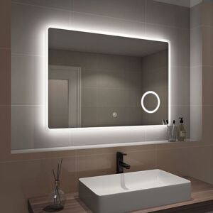 Led Bathroom Mirror Illuminated Wall Mirror Touch Switch + Demister Pad + Shaver Socket + 3X Magnifying Mirror, 1000 x 700mm, Horizontal - Emke Led Bathroom Mirror Illuminated Wall Mirror Touch Switch + Demister Pad + Shaver Socket + 3X Magnifying Mirror, 1000 x 700mm, Horizontal - Emke