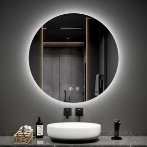 Emke - Round Bathroom Mirror with led Lights 80cm Illuminated Backlit Wall Mounted Bathroom Mirror with Demister Memory Function with Dimmable Emke - Round Bathroom Mirror with led Lights 80cm Illuminated Backlit Wall Mounted Bathroom Mirror with Demister Memory Function with Dimmable