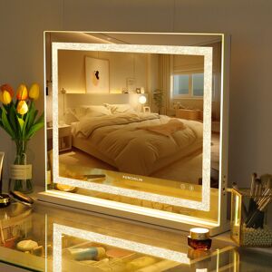 Fenchilin - Bluetooth Hollywood Vanity Mirror with Lights Crushed Crystal Vanity Mirror with Lights Music Speaker Dimmable led Lightstrip 3 Color Fenchilin - Bluetooth Hollywood Vanity Mirror with Lights Crushed Crystal Vanity Mirror with Lights Music Speaker Dimmable led Lightstrip 3 Color