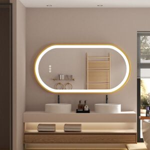 Luvodi - Gold Aluminium Alloy Frame Illuminated led Bathroom Mirror Living Room Wall Mirror, Oval 1200x600mm Luvodi - Gold Aluminium Alloy Frame Illuminated led Bathroom Mirror Living Room Wall Mirror, Oval 1200x600mm