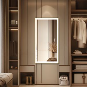 Luvodi - Gold Aluminium Alloy Frame Illuminated led Bathroom Mirror Living Room Wall Mirror, Rectangular 1600x800mm Luvodi - Gold Aluminium Alloy Frame Illuminated led Bathroom Mirror Living Room Wall Mirror, Rectangular 1600x800mm