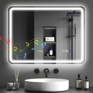 Homcom - 600 x 800 mm Illuminated Bathroom Mirror with Bluetooth Clock Silver Homcom - 600 x 800 mm Illuminated Bathroom Mirror with Bluetooth Clock Silver