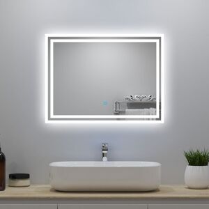 Aica Sanitaire - led Bathroom Mirror with led Lights and Demister Touch Sensor Wall Mounted - 900x700mm Dimmable 3 Light Colour Aica Sanitaire - led Bathroom Mirror with led Lights and Demister Touch Sensor Wall Mounted - 900x700mm Dimmable 3 Light Colour