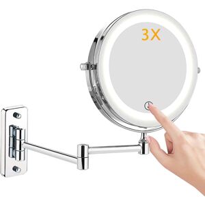 Tonchean - led Lighted Makeup Mirror, Wall Mounted 1x/3x Magnification Double Sided Makeup Mirror, 360° Swivel Foldable Shaving Mirror, Chrome Metal Tonchean - led Lighted Makeup Mirror, Wall Mounted 1x/3x Magnification Double Sided Makeup Mirror, 360° Swivel Foldable Shaving Mirror, Chrome Metal