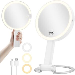 Gotrays - Magnifying Mirror with Light, Rechargeable Lighted Makeup Mirror with Magnification 1X/10X Double Sided, Travel Makeup Mirror with 3 Color Gotrays - Magnifying Mirror with Light, Rechargeable Lighted Makeup Mirror with Magnification 1X/10X Double Sided, Travel Makeup Mirror with 3 Color