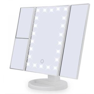 Cyslmuk - Makeup Mirror, Triptych Magnifying Mirror with 22pcs led, 10X/3X/2X Lighted Mirror with Touch Screen, Dual Power Supply, 180° Adjustable Cyslmuk - Makeup Mirror, Triptych Magnifying Mirror with 22pcs led, 10X/3X/2X Lighted Mirror with Touch Screen, Dual Power Supply, 180° Adjustable
