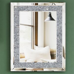 Shyfoy - Modern Glam Crystal-Encrusted Rectangular Wall Mirror - Decorative Accent for Bathroom, Living Room & Entryway Shyfoy - Modern Glam Crystal-Encrusted Rectangular Wall Mirror - Decorative Accent for Bathroom, Living Room & Entryway