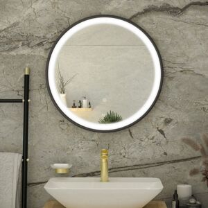 Rak Ceramics - rak Picture Round led Illuminated Bathroom Mirror with Demister Pad 600mm Diameter - Matt Black Rak Ceramics - rak Picture Round led Illuminated Bathroom Mirror with Demister Pad 600mm Diameter - Matt Black