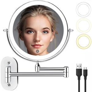GOTRAYS Rechargeable LED Wall Mounted Magnifying Glass, 8 Inch Wall Mounted Makeup Mirror with 3 Colored Lights and 1x 10x Magnification, 360° Rotating GOTRAYS Rechargeable LED Wall Mounted Magnifying Glass, 8 Inch Wall Mounted Makeup Mirror with 3 Colored Lights and 1x 10x Magnification, 360° Rotating