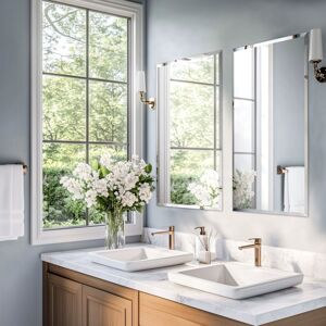 Luvodi - Rectangle Bathroom Mirror Wall Mounted Modern Stylish Design with Contemporary Bevelled Edges - 70cm x 50cm Luvodi - Rectangle Bathroom Mirror Wall Mounted Modern Stylish Design with Contemporary Bevelled Edges - 70cm x 50cm