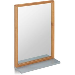 Relaxdays - Wall-Mount Vanity Mirror with Shelf, Hanging Bathroom Mirror, Bamboo & mdf, Natural/Grey Relaxdays - Wall-Mount Vanity Mirror with Shelf, Hanging Bathroom Mirror, Bamboo & mdf, Natural/Grey