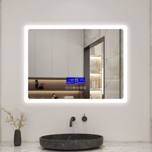 Biubiubath - 700x500mm Anti-foggy Wall Mounted Mirror,Frontlit led Illuminated Bathroom Mirror with Bluetooth Audio + Demister Biubiubath - 700x500mm Anti-foggy Wall Mounted Mirror,Frontlit led Illuminated Bathroom Mirror with Bluetooth Audio + Demister