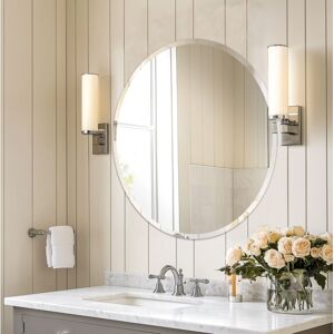 Luvodi - Round Bathroom Mirror Wall Mounted Modern Stylish Design with Contemporary Bevelled Edges - 80cm Luvodi - Round Bathroom Mirror Wall Mounted Modern Stylish Design with Contemporary Bevelled Edges - 80cm