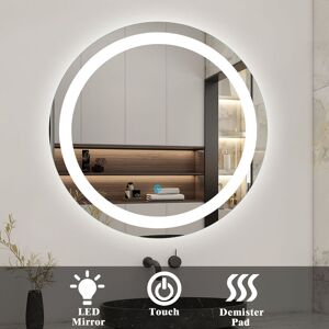 Acezanble - Round Bathroom Mirror with led Lights 60cm, Illuminated Wall Mounted Backlit Vanity Mirror with Demister, Anti-fog Large Circle Makeup Acezanble - Round Bathroom Mirror with led Lights 60cm, Illuminated Wall Mounted Backlit Vanity Mirror with Demister, Anti-fog Large Circle Makeup