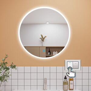 Aica Sanitaire - 700mm Round Bathroom Mirror with led Lights Dimmable 3 Colour Memory (White + Warm White + Warm) Demister Touch Sensor Wall Mounted, Aica Sanitaire - 700mm Round Bathroom Mirror with led Lights Dimmable 3 Colour Memory (White + Warm White + Warm) Demister Touch Sensor Wall Mounted,