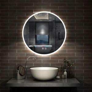 Aica Sanitaire - Round Bathroom Mirror with led Lights Touch Sensor,Cool White Light,Wall Mounted,IP44-600mm Dimmable 3 Colour+Demister - a Aica Sanitaire - Round Bathroom Mirror with led Lights Touch Sensor,Cool White Light,Wall Mounted,IP44-600mm Dimmable 3 Colour+Demister - a