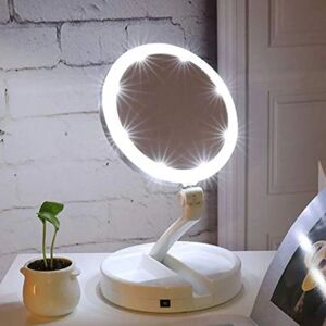 Linghhang - Double Sided Makeup Mirror Foldable Portable 1x/10x Magnifying led Lighted Tabletop Battery or usb Charging 270° Rotation Linghhang - Double Sided Makeup Mirror Foldable Portable 1x/10x Magnifying led Lighted Tabletop Battery or usb Charging 270° Rotation