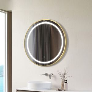 Signature Ava Round Front-Lit LED Bathroom Mirror with Demister Pad 600mm Diameter - Brushed Brass Signature Ava Round Front-Lit LED Bathroom Mirror with Demister Pad 600mm Diameter - Brushed Brass