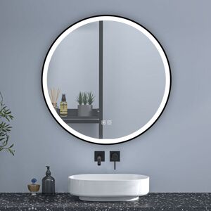 Sky Bathroom - 80cm Round Bathroom Mirror with Optional 3 Colour Light Black Matel Frame Anti-fog,Touch Switch Sky Bathroom - 80cm Round Bathroom Mirror with Optional 3 Colour Light Black Matel Frame Anti-fog,Touch Switch
