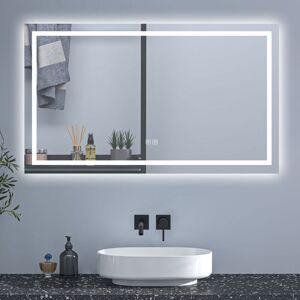 Sky Bathroom - 90x60cm Bluetooth Bathroom Mirror with Shaver Socket Optional 3 Colour Light Anti-fog,Touch Switch Sky Bathroom - 90x60cm Bluetooth Bathroom Mirror with Shaver Socket Optional 3 Colour Light Anti-fog,Touch Switch
