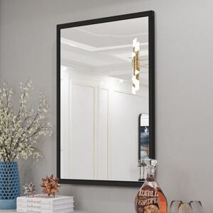 LUVODI Wall-Mounted Mirror for Bathroom Dressing Room Bedroom Corridor Aluminum Alloy Black Framed Wall Mirror, Rectangular 90 x 60cm LUVODI Wall-Mounted Mirror for Bathroom Dressing Room Bedroom Corridor Aluminum Alloy Black Framed Wall Mirror, Rectangular 90 x 60cm