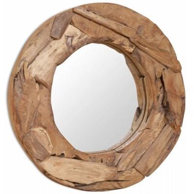 vidaXL 60 cm Round Teak Wood Bathroom Mirror - Rustic Style vidaXL 60 cm Round Teak Wood Bathroom Mirror - Rustic Style