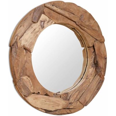 vidaXL 80 cm Round Rustic Teak Wall Mirror - Decor vidaXL 80 cm Round Rustic Teak Wall Mirror - Decor