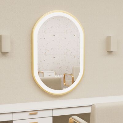 Luvodi - Gold Aluminium Alloy Frame Illuminated led Bathroom Mirror Living Room Wall Mirror, Oval 800x500mm Luvodi - Gold Aluminium Alloy Frame Illuminated led Bathroom Mirror Living Room Wall Mirror, Oval 800x500mm