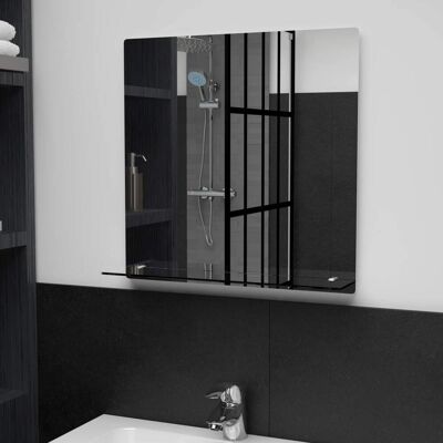 vidaXL Wall Mirror with Shelf - 50x50cm Tempered Glass Bathroom Vanity vidaXL Wall Mirror with Shelf - 50x50cm Tempered Glass Bathroom Vanity