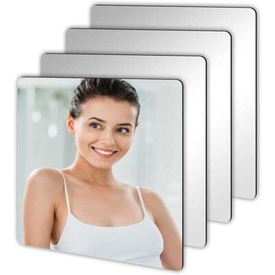 TEHTUY Set of 4 mirror wall stickers, decorative stickers, flexible square mirror made of impact-resistant acrylic, ideal for bathroom, living room and TEHTUY Set of 4 mirror wall stickers, decorative stickers, flexible square mirror made of impact-resistant acrylic, ideal for bathroom, living room and