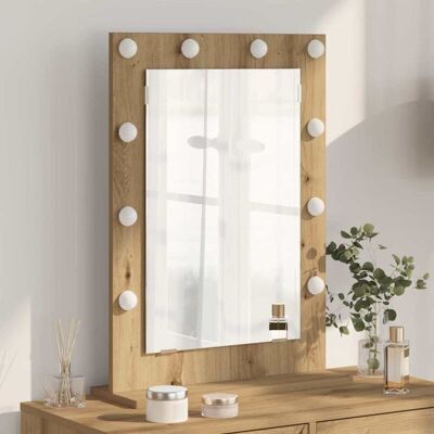 vidaXL Wooden Vanity Mirror with LED Lights - Modern Artisanal Design vidaXL Wooden Vanity Mirror with LED Lights - Modern Artisanal Design