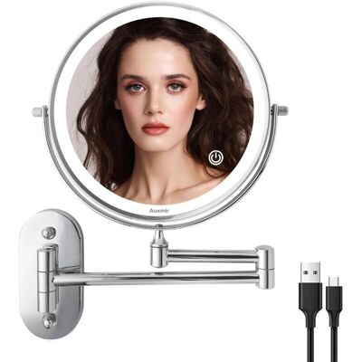 Wall-Mounted Illuminated Magnifying Mirror x10, LED Makeup Mirror with 3 Color Modes, 1X/10X Magnification, USB Charging, Touchscreen, 360° Wall-Mounted Illuminated Magnifying Mirror x10, LED Makeup Mirror with 3 Color Modes, 1X/10X Magnification, USB Charging, Touchscreen, 360°