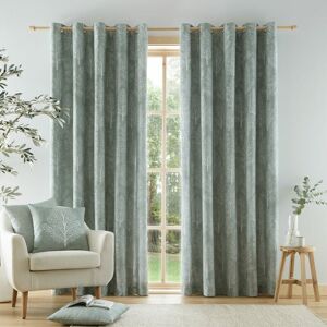 Catherine Lansfield - Alder Trees 100% Cotton Lined Eyelet Curtains, Sage Green, 66 x 90 Inch