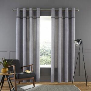 Catherine Lansfield - Melville Woven Texture Eyelet Curtains, Grey, 46 x 54 Inch