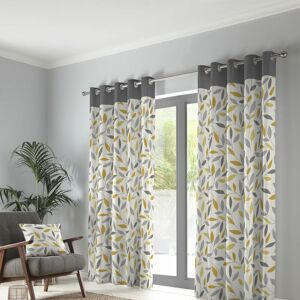 Beechwood Leaf Trail 100% Cotton Eyelet Lined Curtains, Ochre, 46 x 54 Inch - Fusion