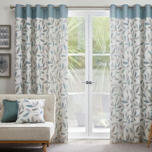 Beechwood Leaf Trail 100% Cotton Eyelet Lined Curtains, Duck Egg, 46 x 54 Inch - Fusion