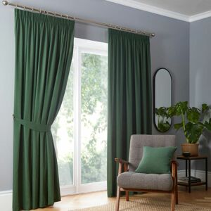 Fusion Dijon Blackout Pencil Pleat Lined Curtains, Bottle Green, 46 x 54 Inch