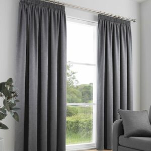 Galaxy Plain Dyed Triple Woven Thermal Pencil Pleat Lined Curtains, Charcoal, 46 x 54 Inch - Fusion