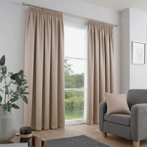 Galaxy Plain Dyed Triple Woven Thermal Pencil Pleat Lined Curtains, Natural, 90 x 90 Inch - Fusion