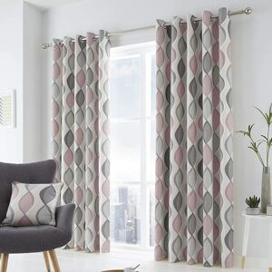 Fusion - Lennox 100% Cotton Eyelet Lined Curtains, Grey/Blush, 90 x 90 Inch