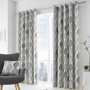 Fusion - Lennox 100% Cotton Eyelet Lined Curtains, Grey/Grey, 46 x 72 Inch