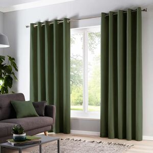 Fusion - Sorbonne 100% Cotton Eyelet Lined Curtains, Bottle Green, 66 x 54 Inch